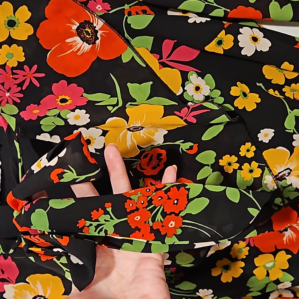 Twisted wunder floral print ruffled midi dress sz 6 tiered bell sleeves vibrant - Picture 11 of 12